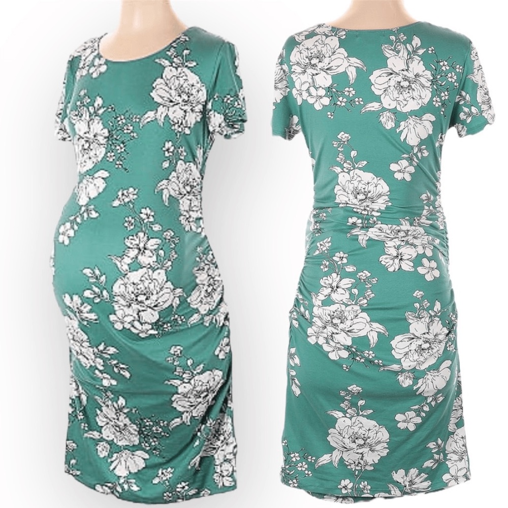 Nine Britton Green Sheath Midi Dress with Short Sleeves